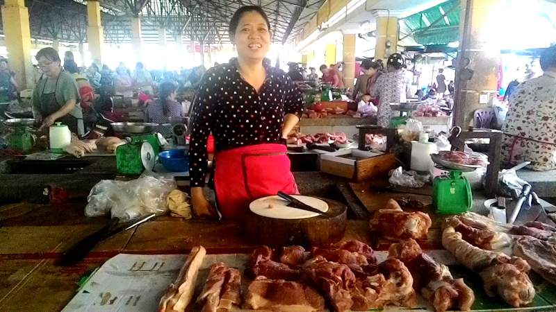 Pork seller at Vin Hai Markets in Nha Trang, Vietnam
